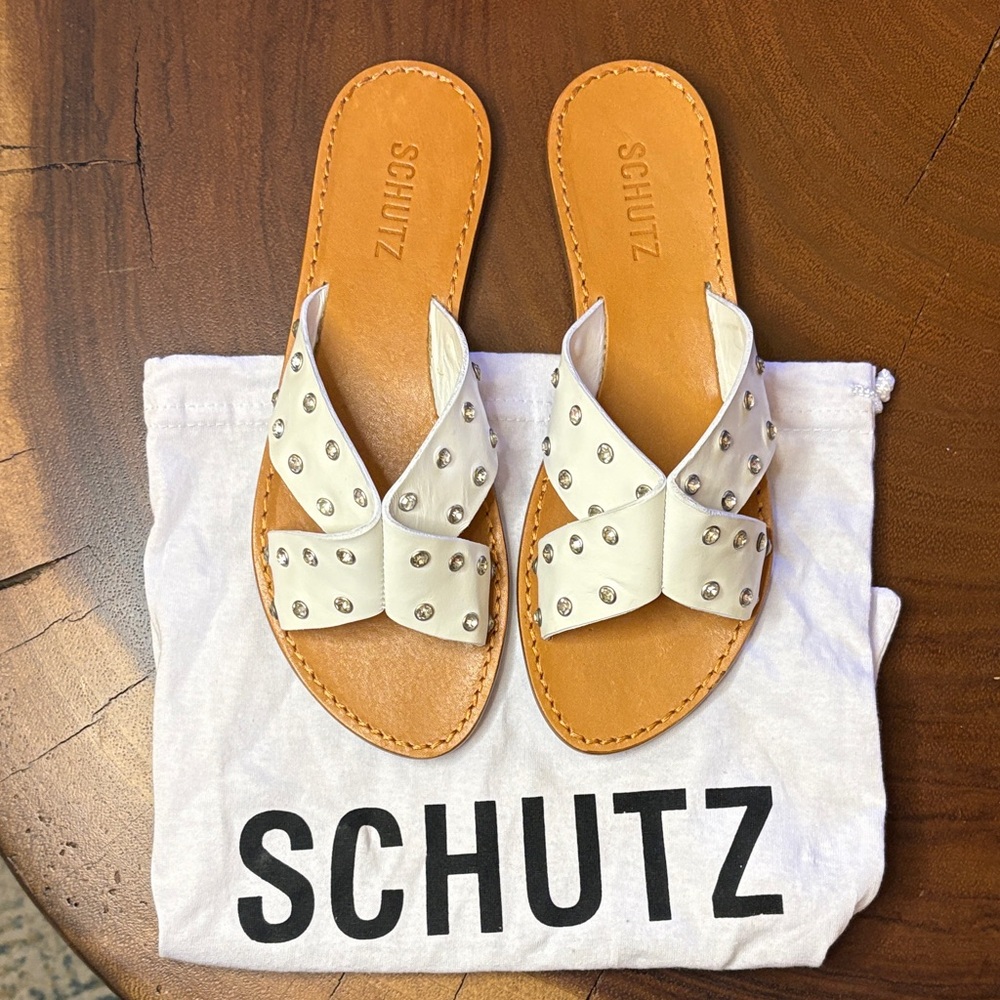 Schutz Marilu White studded leather slide sandal Size 7.5 New - Picture 1 of 5